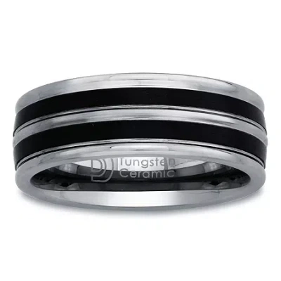 Modern Bride Mens 8mm Tungsten Carbide & Black Ceramic Wedding Band In Multi