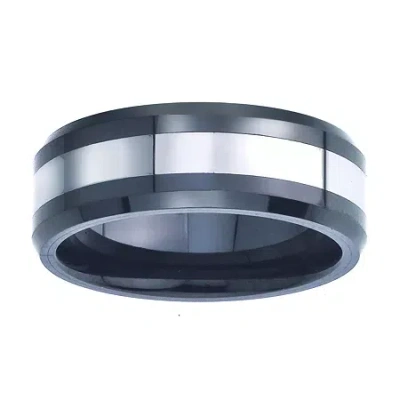 Modern Bride Mens 8mm Tungsten Carbide & Black Ceramic Wedding Band In Transparent