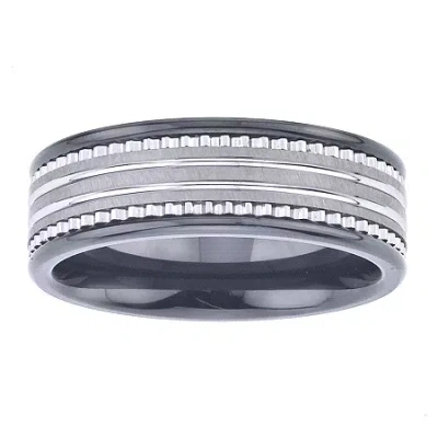 Modern Bride Mens 8mm Tungsten Carbide & Black Ceramic Wedding Band In Silver