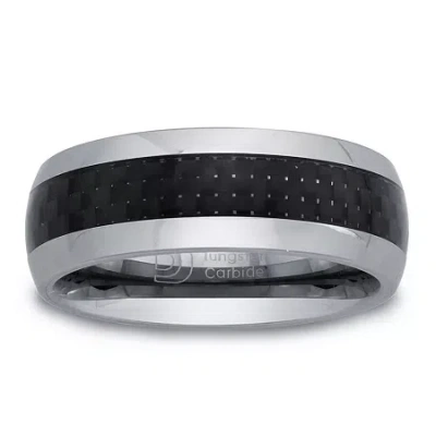 Modern Bride Mens 8mm Tungsten Carbide & Carbon Fiber Wedding Band In Transparent