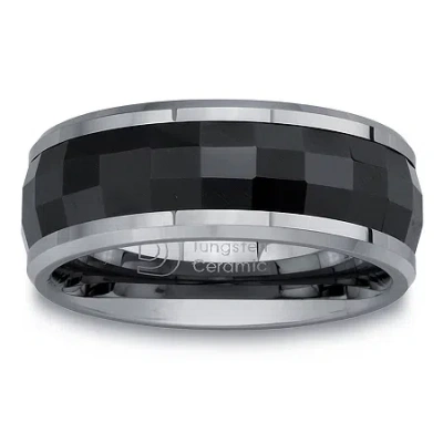 Modern Bride Mens 8mm Tungsten Carbide & Ceramic Wedding Band In Black