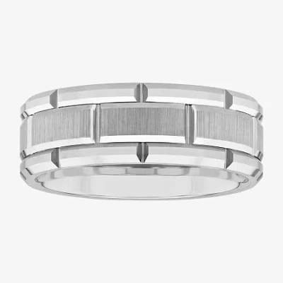 Modern Bride Mens 8mm Tungsten Wedding Band In Silver