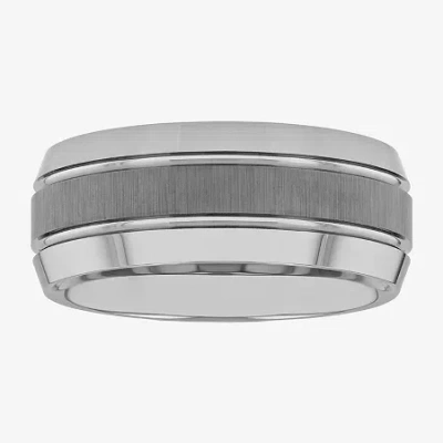 Modern Bride Mens 9mm Comfort Fit Tungsten Carbide Double Grooved Wedding Band In Transparent