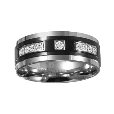 Modern Bride Mens Â¼ Ct.t.w. Natural Diamond 8mm Black Stainless Steel Band In Multi