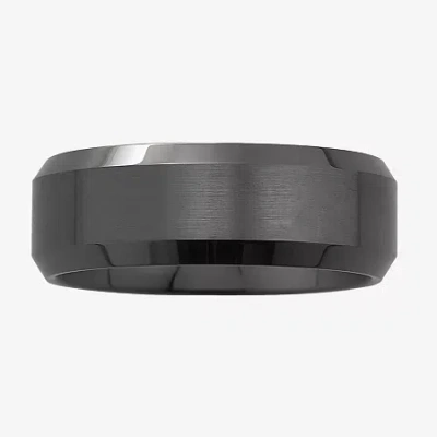 Modern Bride Mens Beveled Ceramic Band In Black