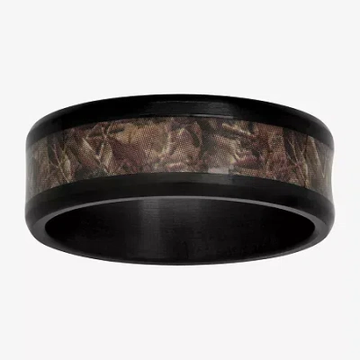 Modern Bride Mens Black Ceramic And Camo Inlay 8mm Comfort Fit Wedding Band