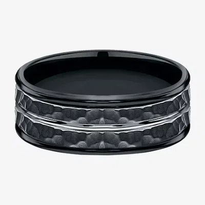 Modern Bride Mens Black Cobalt Hammered Center 8mm Wedding Band In Transparent