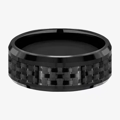 Modern Bride Mens Black Titanium Carbon Fiber Inlay 8mm Wedding Band In Transparent