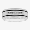 Modern Bride Mens Channel-set Diamond Ring In Stainless Steel In White