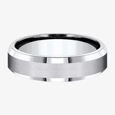 Modern Bride Mens Cobalt Satin Center Beveled Edge 6mm Wedding Band In Transparent