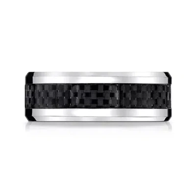 Modern Bride Mens Cobalt With Carbon Fiber Inlay 8mm Wedding Band In White