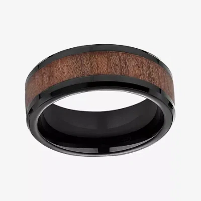 Modern Bride Mens Comfort Fit 8mm Black Cobalt With Rosewood Inlay Wedding Band