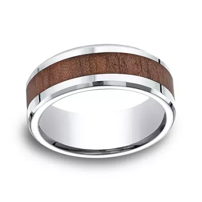 Modern Bride Mens Comfort Fit 8mm Cobalt With Rosewood Inlay Wedding Band In Transparent