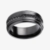 Modern Bride Mens Comfort Fit 9mm Black Titanium And Cubic Zirconia Wedding Band In Black