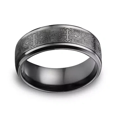 Modern Bride Mens Comfort Fit 9mm Black Titanium Cross Wedding Band