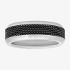 Modern Bride Mens Comfort-fit Titanium & Black Mesh Ring In White