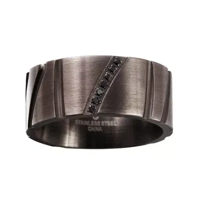 Modern Bride Mens Diamond-accent Black Stainless Steel 10mm Wedding Band