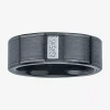 Modern Bride Mens Diamond-accent Black Stainless Steel & Ceramic 3-stone Wedding Band In Black