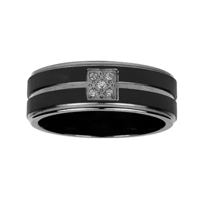 Modern Bride Mens Diamond-accent Black Titanium Wedding Band