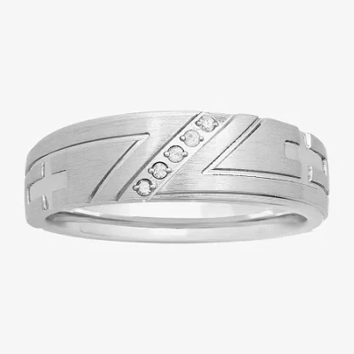 Modern Bride Mens Diamond-accent Cross Stainless Steel 8mm Wedding Band In White