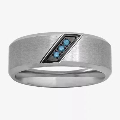 Modern Bride Mens Diamond Accent Natural Blue Diamond Stainless Steel Wedding Band