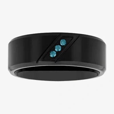 Modern Bride Mens Diamond Accent Natural Blue Diamond Stainless Steel Wedding Band