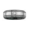 Modern Bride Mens Diamond-accent Stainless Steel & Ceramic Wedding Band In Gray