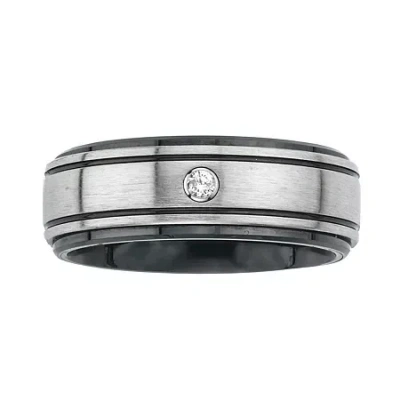 Modern Bride Mens Diamond-accent Stainless Steel & Ceramic Wedding Band In Transparent