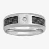 Modern Bride Mens Diamond-accent Wedding Band In Stainless Steel In Metallic