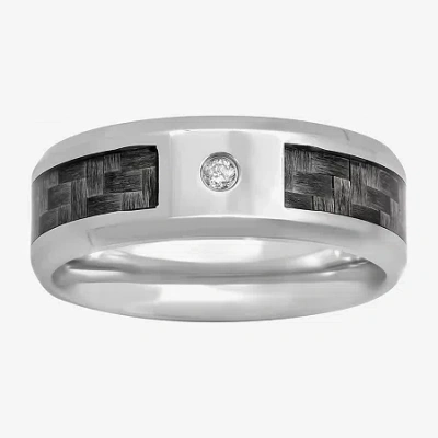 Modern Bride Mens Diamond-accent Wedding Band In Stainless Steel In White