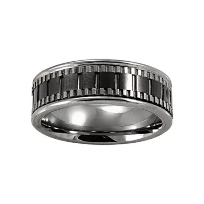 Modern Bride Mens Stainless & Ceramic Textured Wedding Band In Transparent