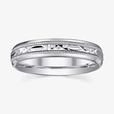 Modern Bride Mens Sterling Silver Wedding Band In White