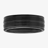 Modern Bride Mens Striped Black Ceramic 8mm Comfort Fit Wedding Band In Black