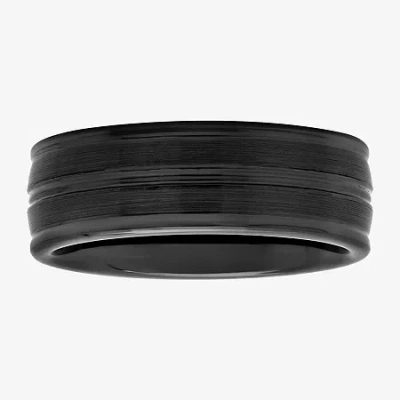 Modern Bride Mens Striped Black Ceramic 8mm Comfort Fit Wedding Band