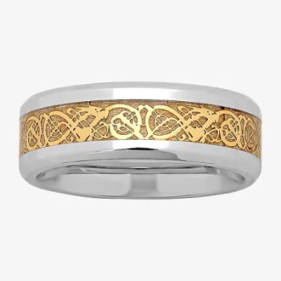 Modern Bride Mens Two-tone Celtic Dragon Wedding Band In Gold