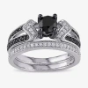 Modern Bride Midnight Black Diamond 1 1/8 Ct.t.w. White And Color-enhanced Black Diamond Sterling Silver Bridal S In Metallic