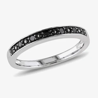 Modern Bride Midnight Black Womens 2mm 1/10 Ct. T.w. Natural Black Diamond Sterling Silver Wedding Band