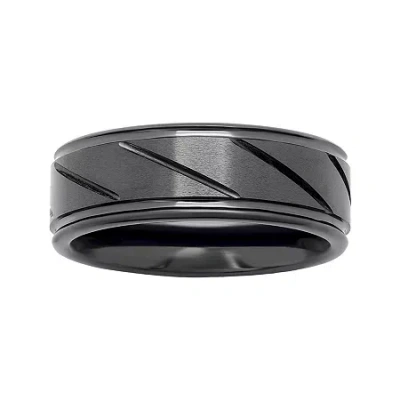 Modern Bride Personalized Mens 7mm Comfort Fit Diagonal Stripe Black Ceramic Wedding Band