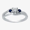 Modern Bride Promise My Love 1/8 Ct. T.w. Natural Diamond And Genuine Blue Sapphire Bypass Promise Ring In White