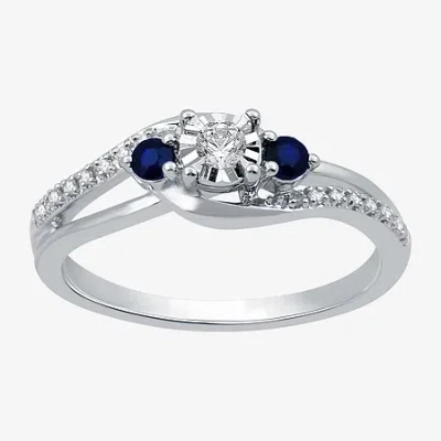 Modern Bride Promise My Love 1/8 Ct. T.w. Natural Diamond And Genuine Blue Sapphire Bypass Promise Ring In White