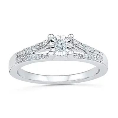 Modern Bride Promise My Love Womens 1/10 Ct. T.w. Natural White Diamond 10k Gold Round Side Stone Promise Ring In Silver