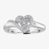 Modern Bride Promise My Love Womens 1/10 Ct. T.w. Natural White Diamond Sterling Silver Heart Promise Ring In White
