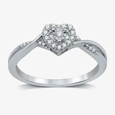 Modern Bride Promise My Love Womens 1/10 Ct. T.w. Natural White Diamond Sterling Silver Heart Side Stone Halo Pro