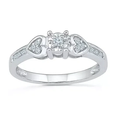 Modern Bride Promise My Love Womens 1/10 Ct. T.w. Natural White Diamond Sterling Silver Heart Side Stone Promise  In Metallic
