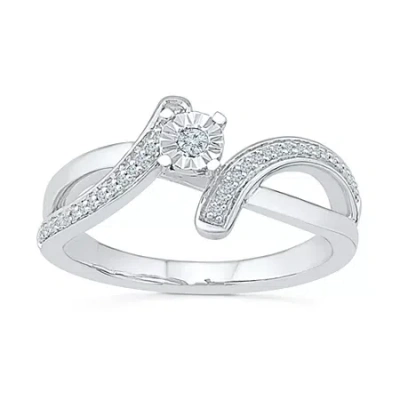 Modern Bride Promise My Love Womens 1/10 Ct. T.w. Natural White Diamond Sterling Silver Round Bypass Promise Ring