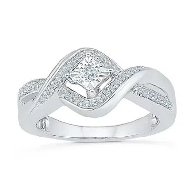 Modern Bride Promise My Love Womens 1/10 Ct. T.w. Natural White Diamond Sterling Silver Round Promise Ring In Transparent