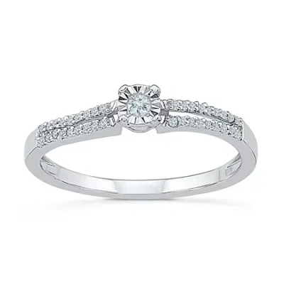 Modern Bride Promise My Love Womens 1/10 Ct. T.w. Natural White Diamond Sterling Silver Round Side Stone Halo Pro