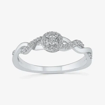 Modern Bride Promise My Love Womens 1/10 Ct. T.w. Natural White Diamond Sterling Silver Round Side Stone Halo Pro In Transparent