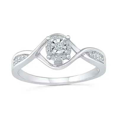 Modern Bride Promise My Love Womens 1/10 Ct. T.w. Natural White Diamond Sterling Silver Round Side Stone Halo Pro In Metallic