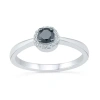 Modern Bride Promise My Love Womens 1/3 Ct. T.w. Natural Black Diamond Sterling Silver Round Halo Promise Ring In Transparent